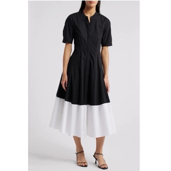 Halogen Front Seam A-Line Midi Dress Rich Black - Picture 1 of 10